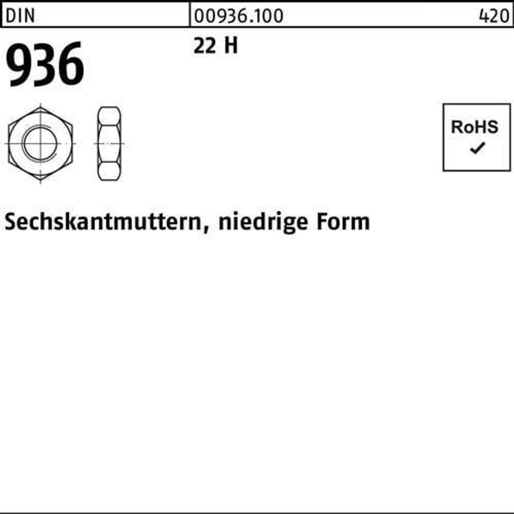 Reyher Sechskantmuttern DIN 936 22 H M 14 (100 Stück)