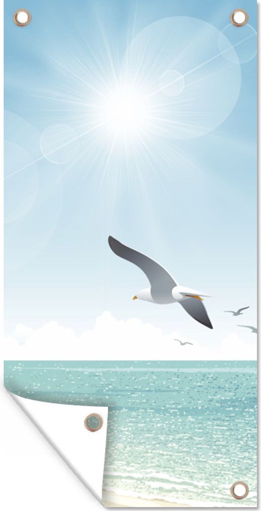 MuchoWow 40x80 cm Outdoor-Poster Gartendeko Sichtschutz Garten Poster für den Garten Eine Illustration eines klaren blauen Himmels über dem St...