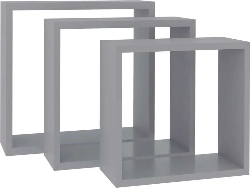 Étagères Cubes Grises en MDF Robuste - Set de 3 avec Fixation Invisible - 11