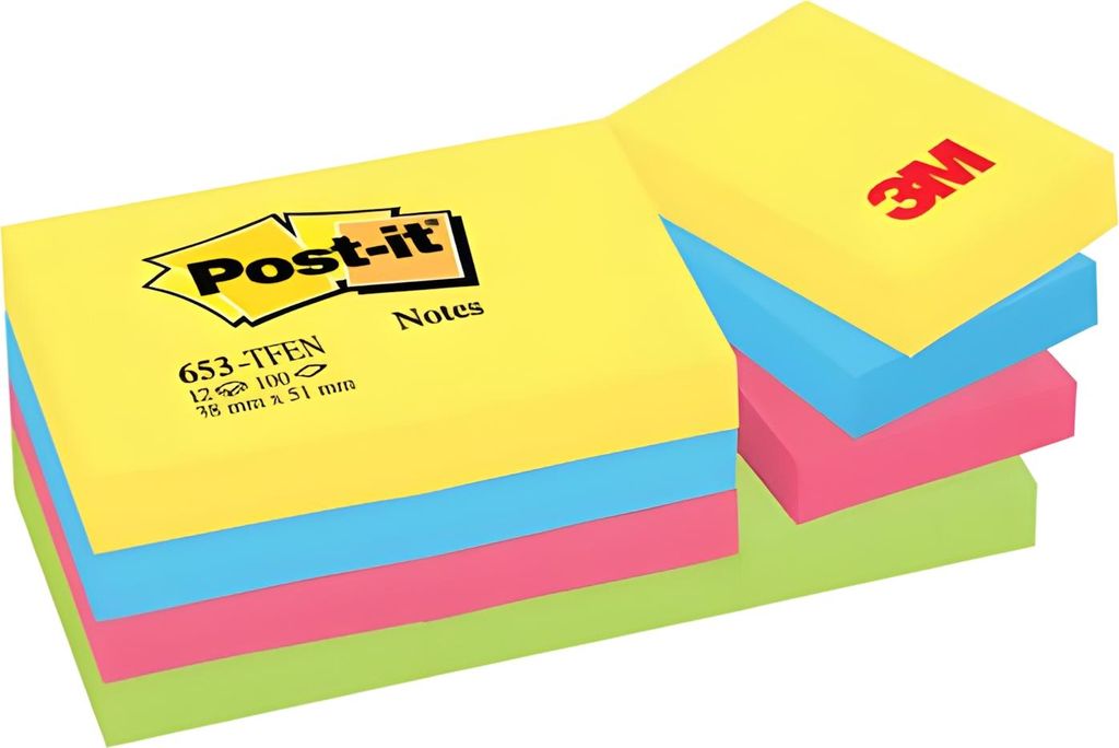 Haftnotiz Notes Promotion Energetic Collection 51 x 38 mm (B x H) je 3 x neongelb paradiseblau powerpink neongrn 100 Bl./Block 12 Block/Pack.
