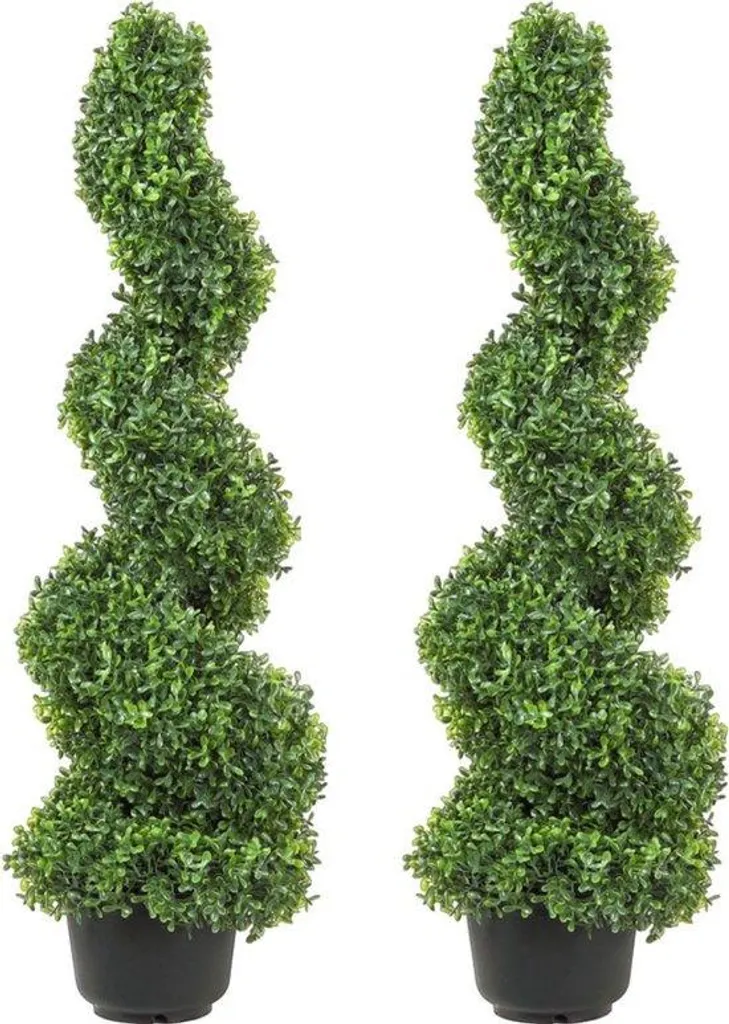 Arbres artificiels buis spirale - Paire de topiaires déco 120cm verte