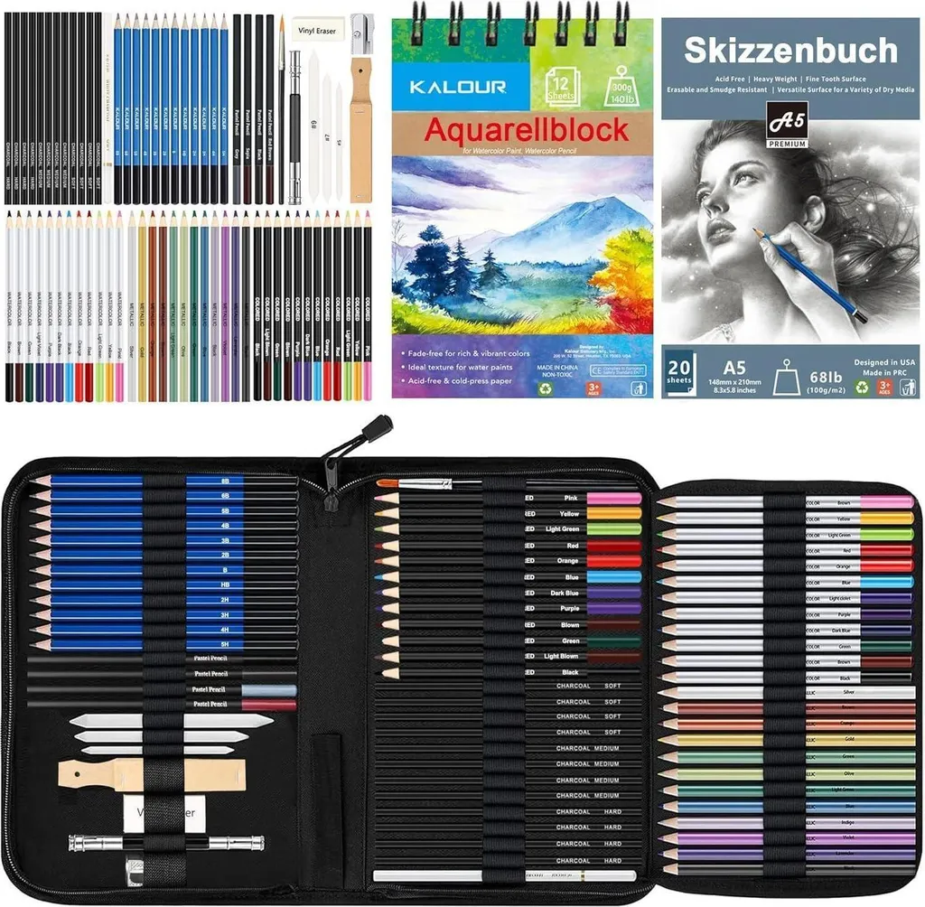 Coffret dessin 76 pièces : fini les mines cassées et les outils éparpillés