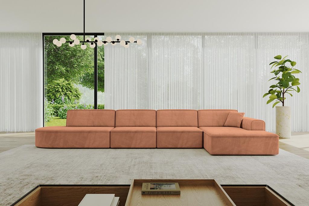 ALTDECOR Ecksofa in L-Form IREA-L3-v3 412x165x77 cm Apricot Corner Sofa Eckcouch Couch Wohnlandschaft Cauchsofa