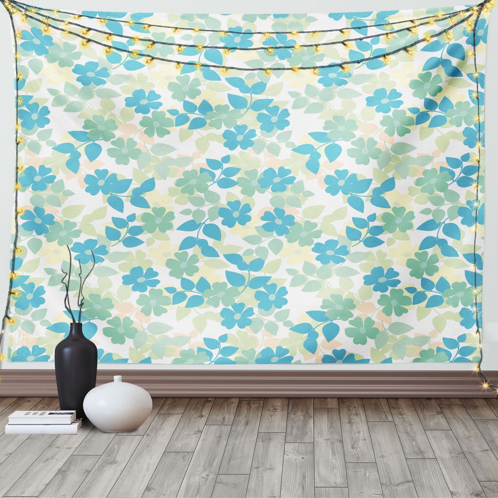 ABAKUHAUS Jahrgang Wandteppich, Nostalgische Blume Sommer, Wohnzimmer Schlafzimmer Wandtuch Seidiges Satin Wandteppich, 150 x 100 cm, Mandelgrün B...