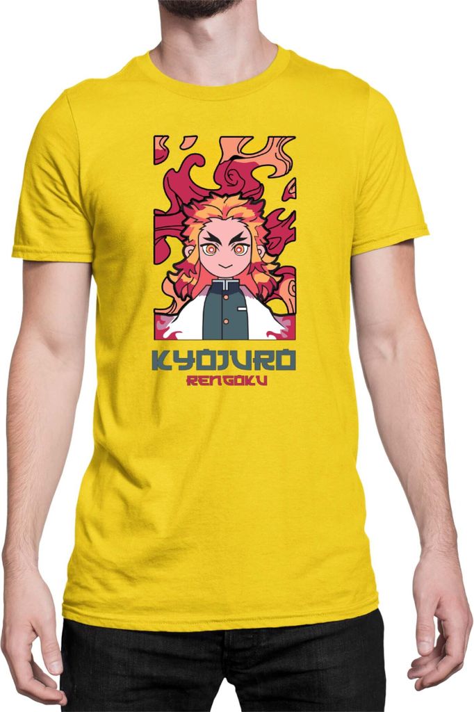 Herren T-Shirt Japan Anime Manga Demon Anime Slayer Kyojuro Rengoku 06 Hashira, Man XL / Gelb