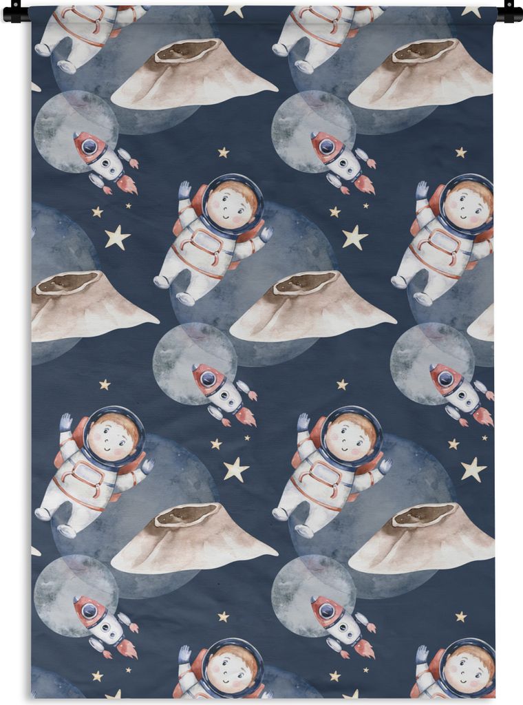 MuchoWow Wandteppich Wandbehang Weltraum - Astronaut - Rakete - Jungen - Mädchen - Kind 120x180 cm Tapisserie Dekoration Wandtuch - Schlafzimmer...