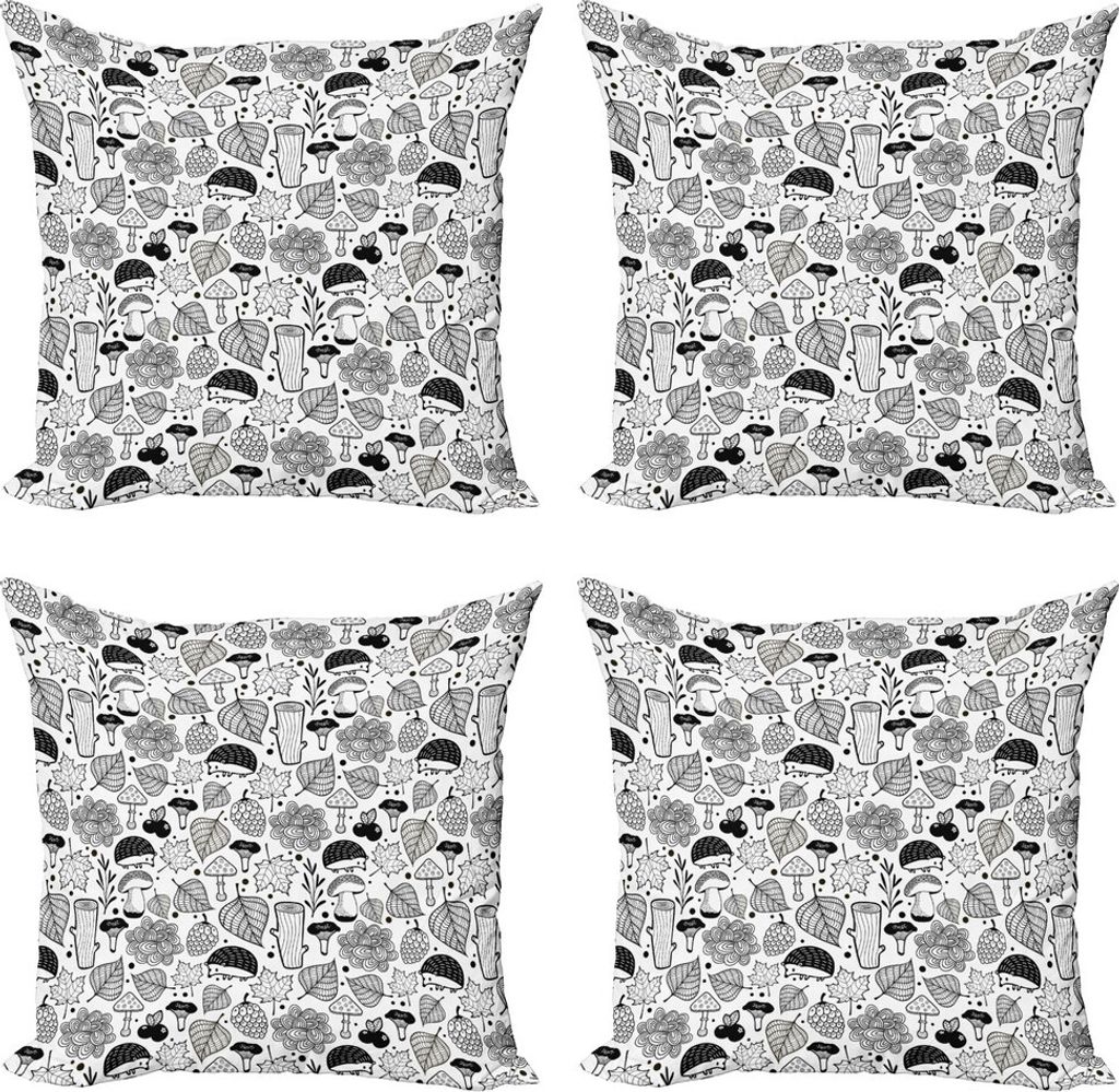 ABAKUHAUS Igel Kissenbezug Set (4 Stück), ökologischer Wald, Moderner Doppelseitiger Digitaldruck, 40 cm x 40 cm, Schwarz-Weiss