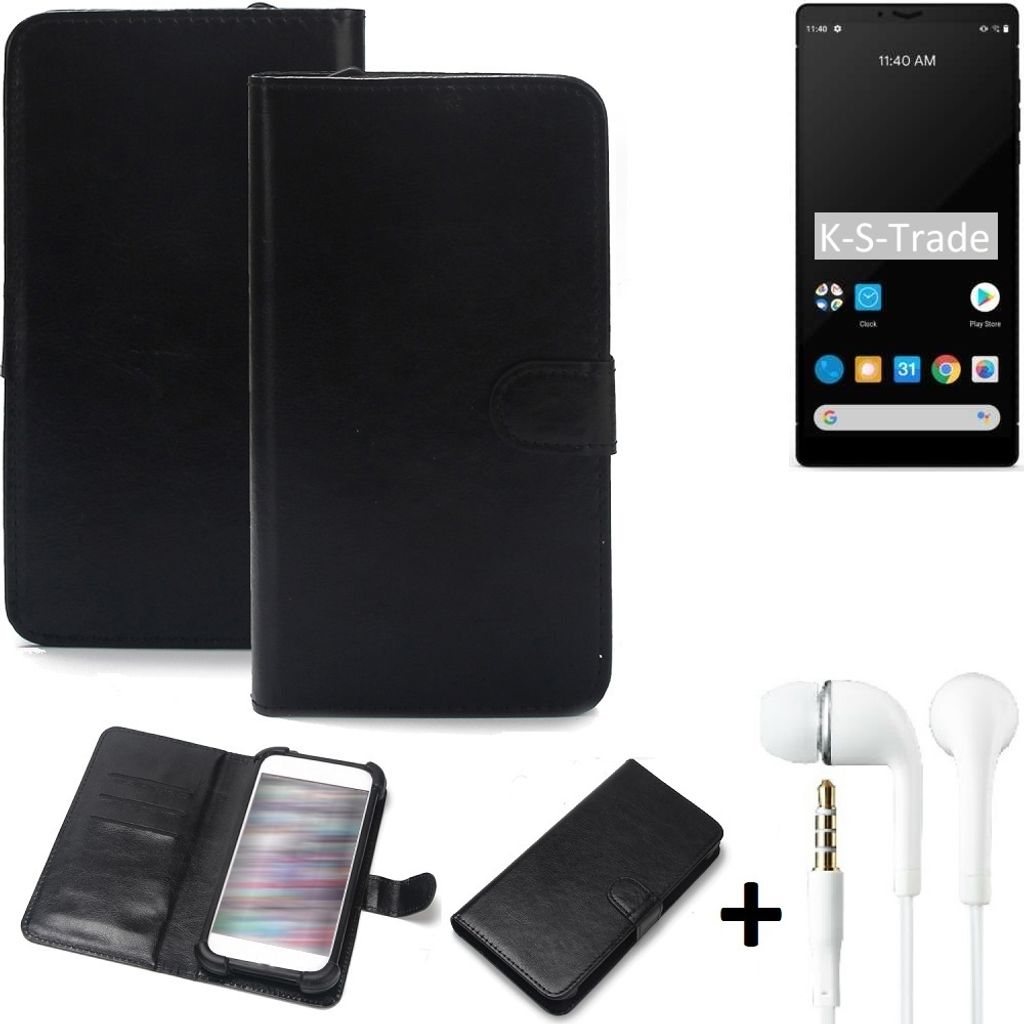 K-S-Trade Wallet Case Handyhülle kompatibel mit Carbon 1 MKII Schutzhülle Flip cover Flipstyle Tasche Hülle Flipcover Slim Bumper schwarz + in ear