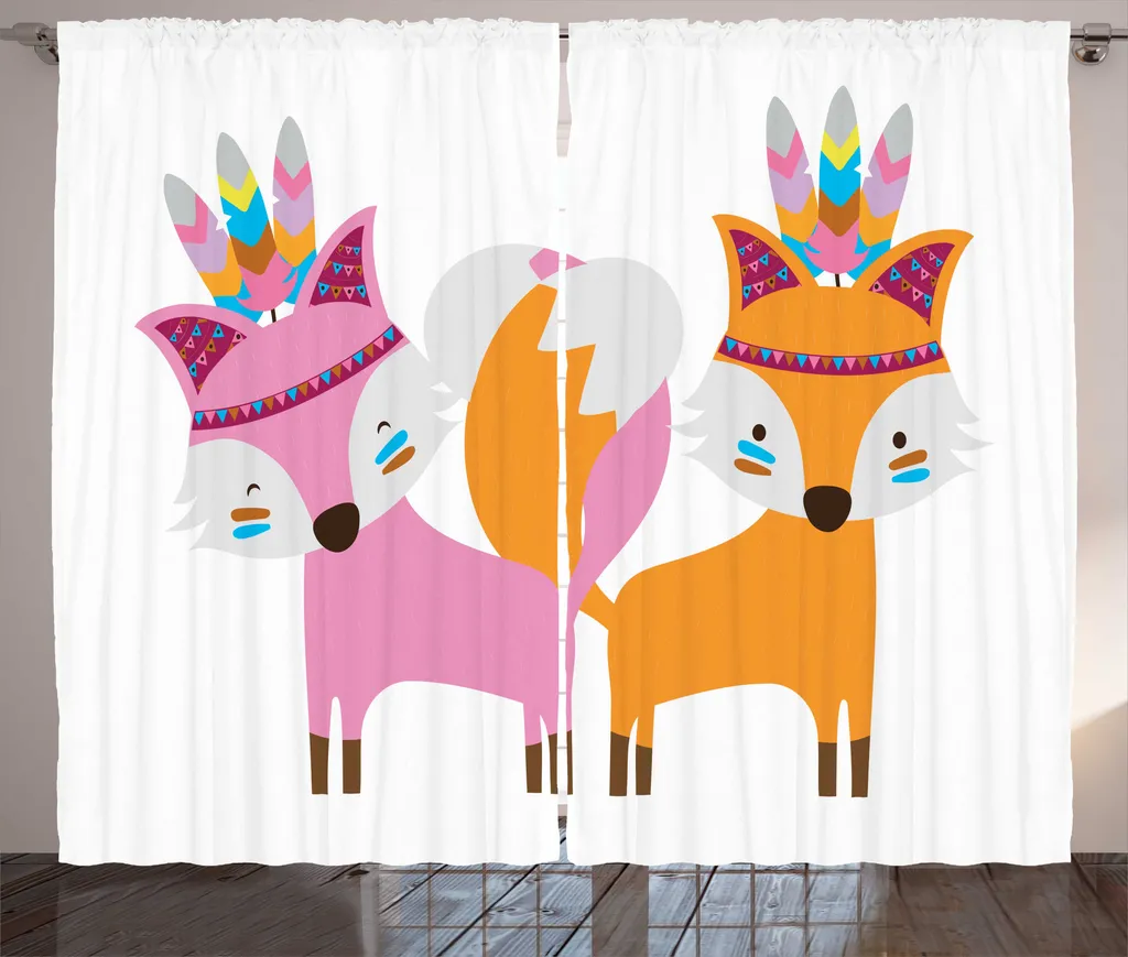 ABAKUHAUS Fuchs Tenda rustica, piume bosco, camera da letto Tenda con passanti e ganci, 280 x 175 cm, arancione rosa