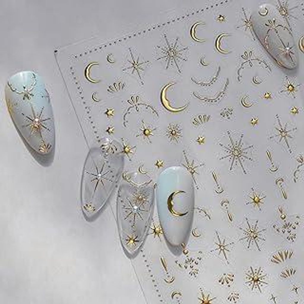 Mond Sterne Nagelsticker Gold 2 Blatt - Selbstklebend Nail Art Sticker für Nageldesign - Nagelaufkleber - Nagelcharms - Nagelsticker Gold Bronzing.