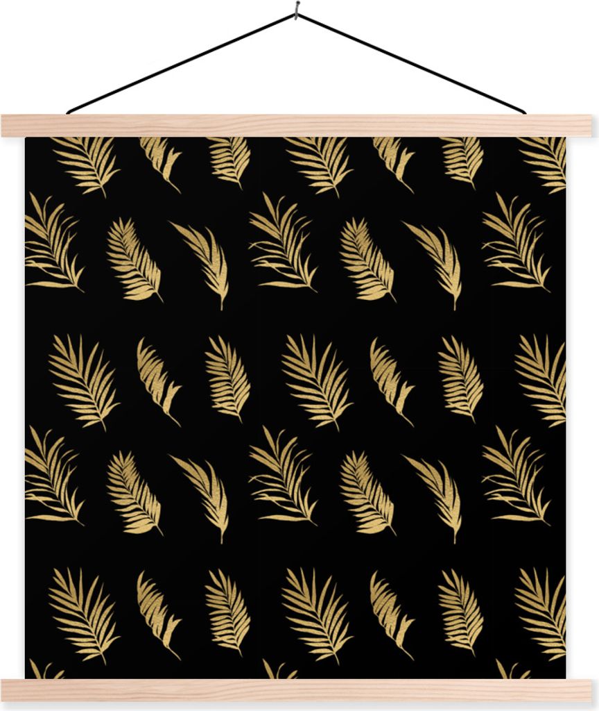 MuchoWow Textilposter Tropical - Schwarz - Blatt 120x120 cm mit holzfarbenen Rahmen - Textil-Poster
