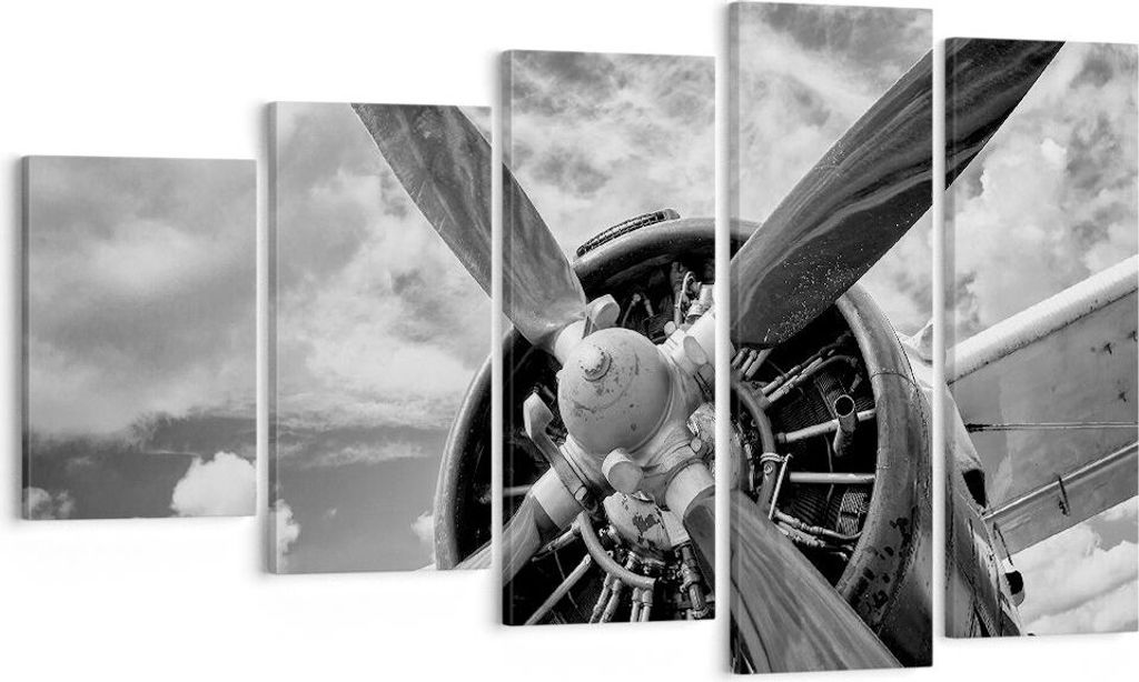 Bild auf Leinwand - Leinwandbild - 5 Teile - Motor Schwarzweiß Propeller - 100x60cm - Wand Bild - Wanddeko - Wandbilder - Leinwanddruck - Bilder -...