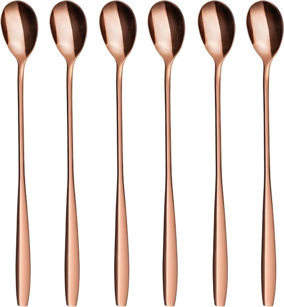 Latte-Macchiato-Löffelset, Rotgold, 6-teilig, 22 cm - lange Löffel für Cocktails und Desserts, rostfreier Stahl, spülmaschinenfest