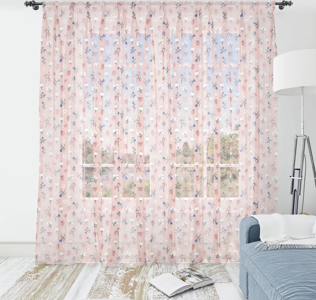 Tapisserie Anti-Plis pour Grand Mur Salon Motif Fleurs Pastel Rose