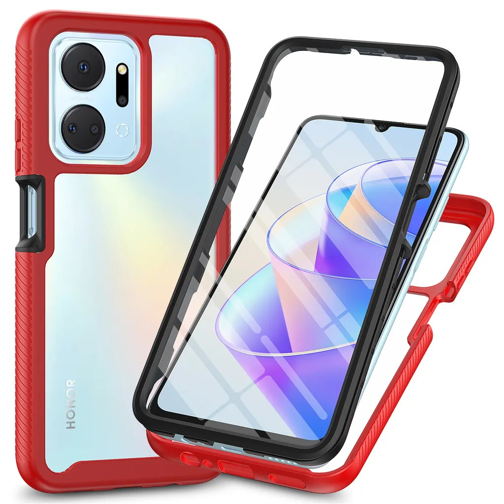 Custodia per Honor X7A, paraurti con protezione dello schermo incorporata Custodia protettiva a 360° per il corpo rosso