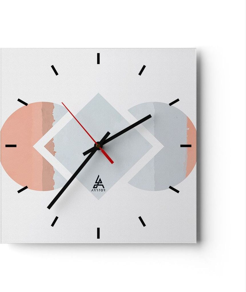 Wanduhr - Quadrat - Glasuhr - Stück Geometrisch Diamant - 40x40cm - Schleichendes Uhrwerk - Lautlos - zum Aufhängen bereit - Dekoration Modern - ...