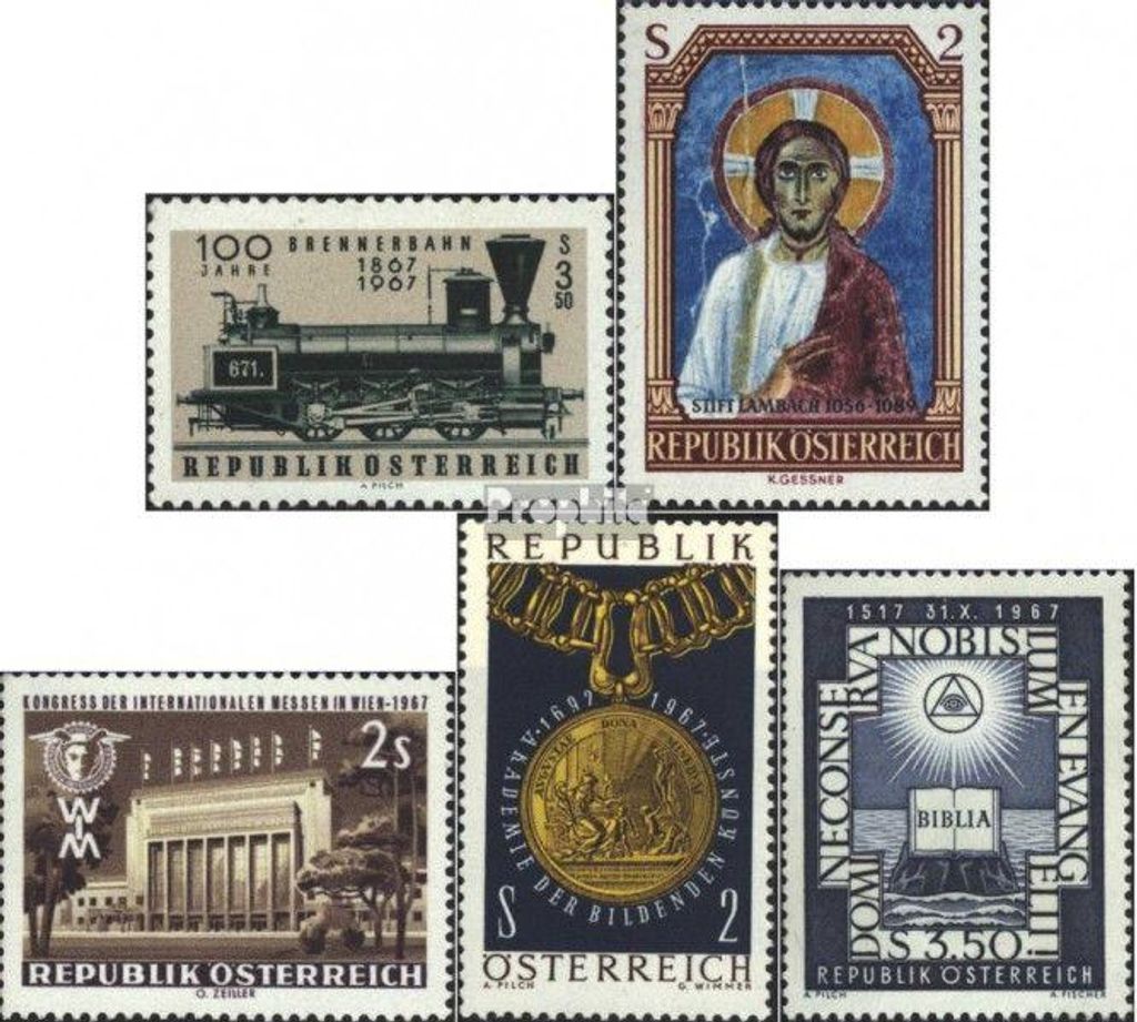 Briefmarken Österreich 1967 Mi 1245,1246,1247,1248,1249 Produktbild 