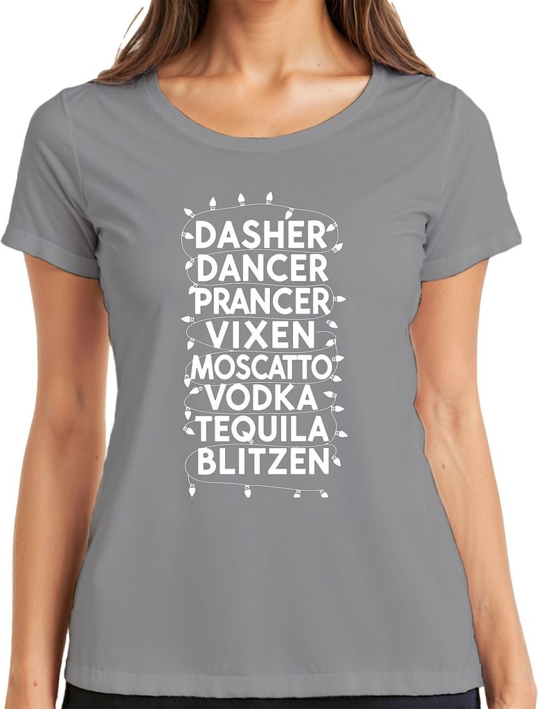 DASHER DANCER PRANCER VIXEN MOSCATTO Weihnachtsgeschenk lustig Damen T-Shirt, Grau, M