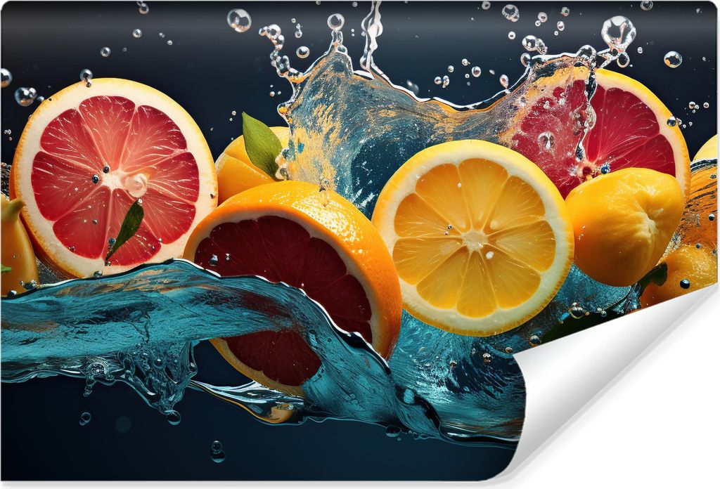 Muralo Vlies Fototapete ZITRUSFRÜCHTE Obst Wasser Natur 3D Br. 360cm x Hö. 240cm
