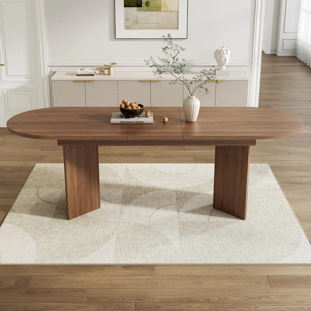 Table de salle à manger ovale extensible noyer Flieks 160/200x90 cm