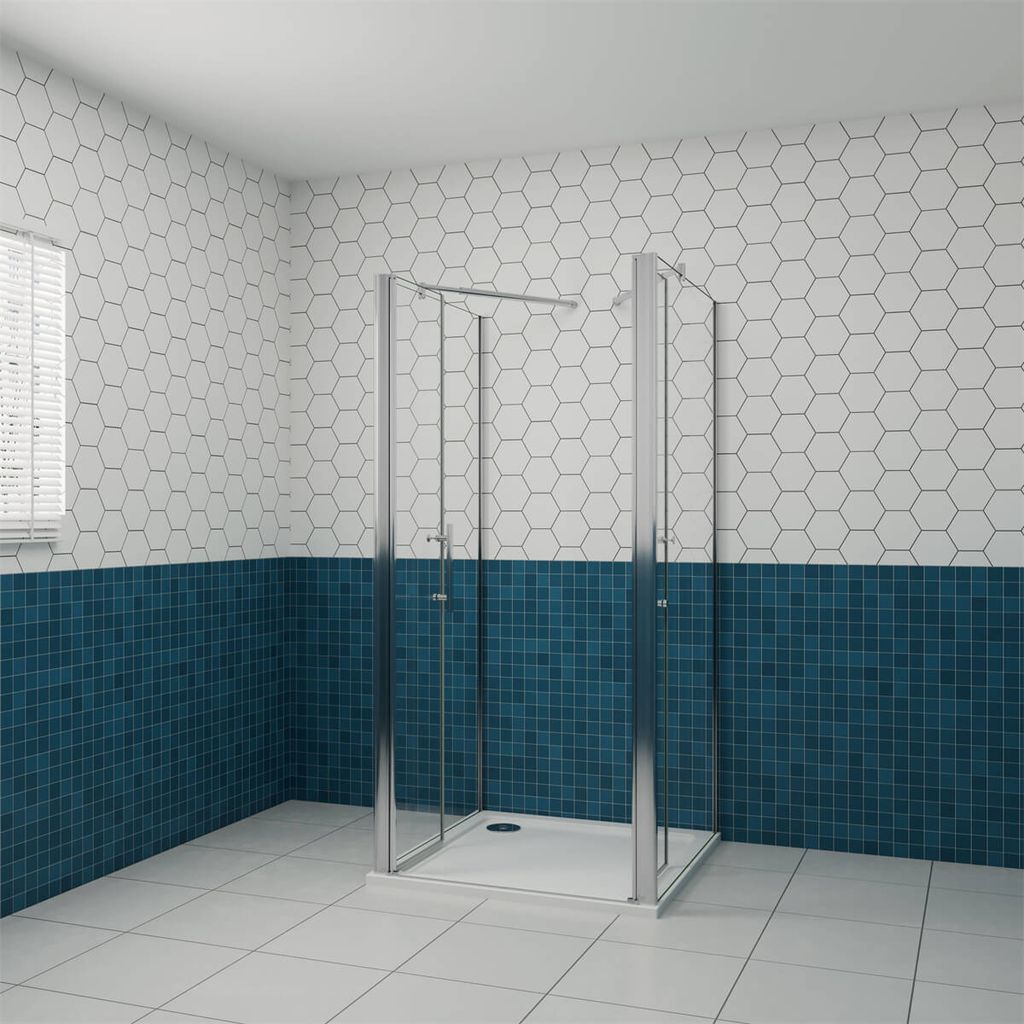 100x80cm 195cm 6mm ESG Nano Glas U-Form Duschkabine Pendeltür Schwingtür Duschtür