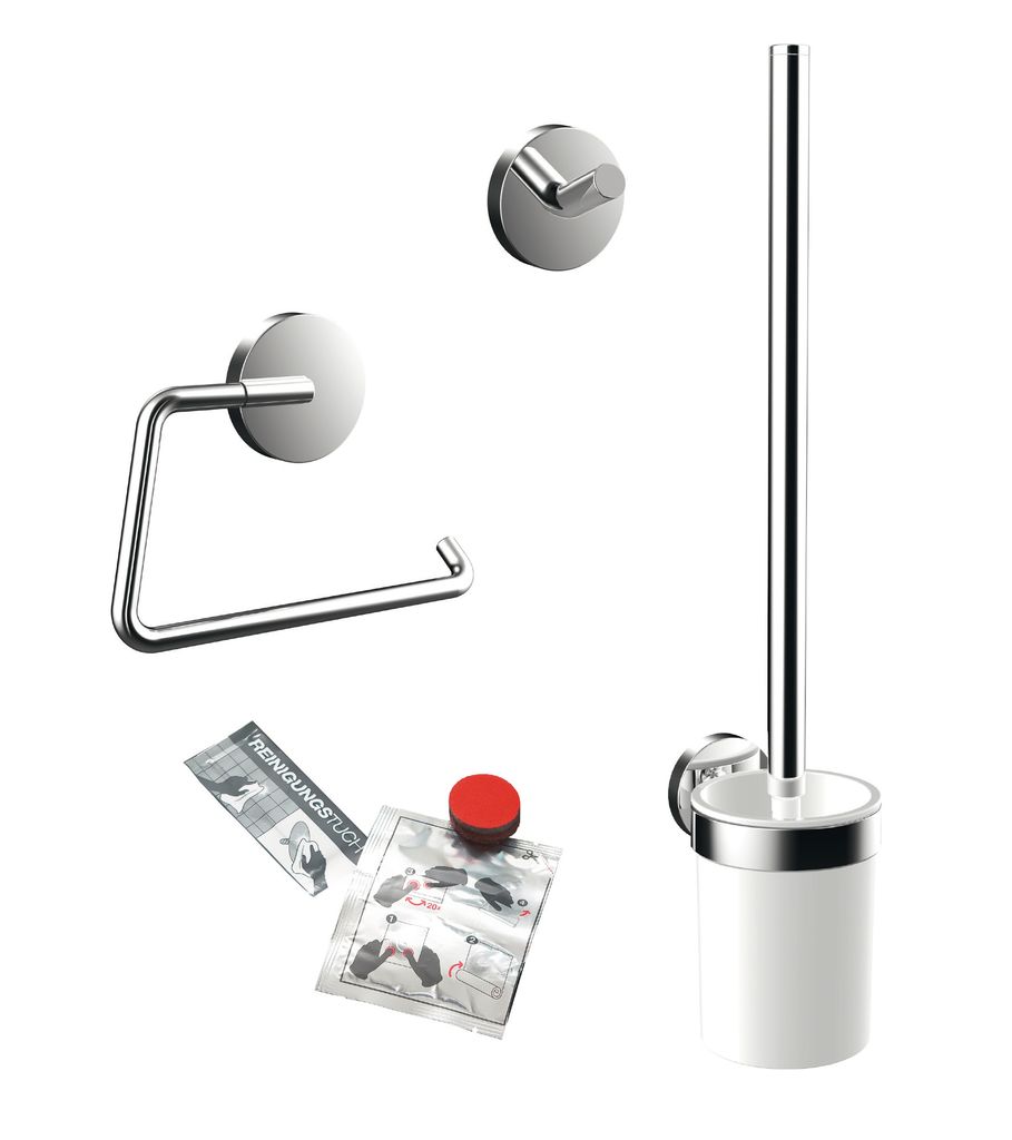 emco round WC-Set mit Toilettenpapierhalter, Bürstengarnitur und Klebeset, 439800100