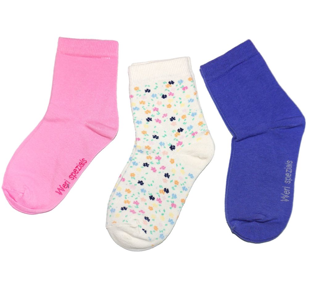 Kinder Socken 3-er Pack aus Baumwolle Blümchen Creme Größe 35-38