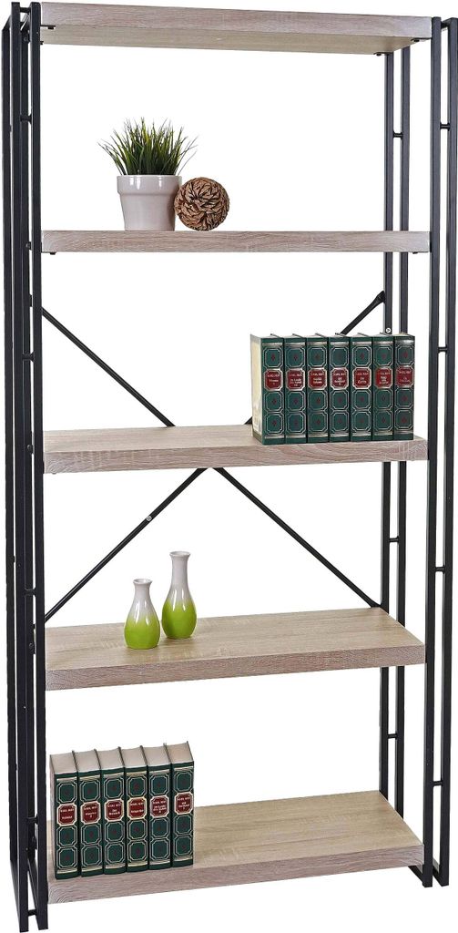 Bücherregal MCW-A27, Standregal Wohnregal, 165x80cm 3D-Struktur 5 Ebenen Eiche-Optik