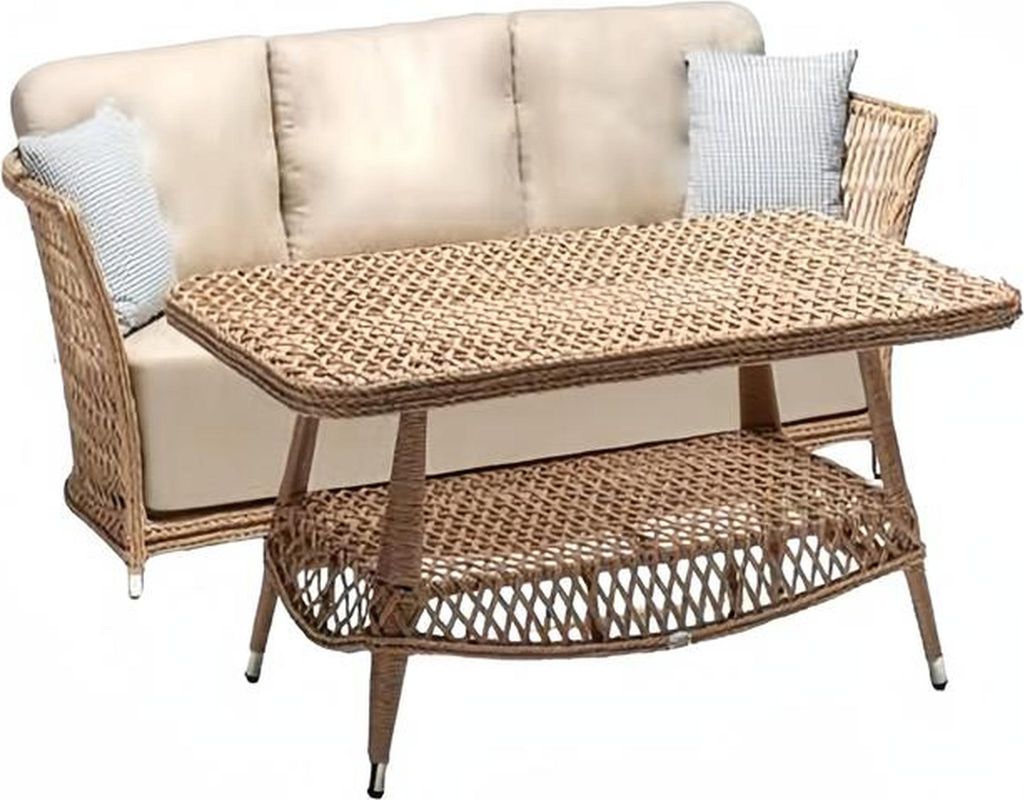 Garnitur Sofa 3 Sitzer Beige Couchtisch Sofas Dreisitzer Rattan Luxus Modern