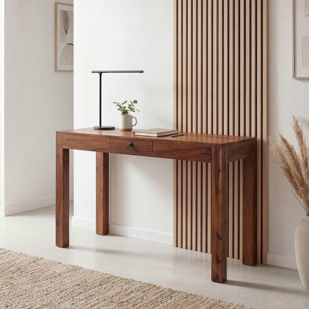 FineBuy Bureau 118x40x76 cm Sheesham bois massif Table Image du produit 