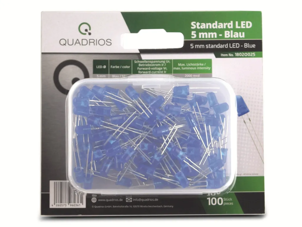 Kit 100 LED Blu 5mm Quadrios 1802O025 - Alta Luminosità per Modding DIY