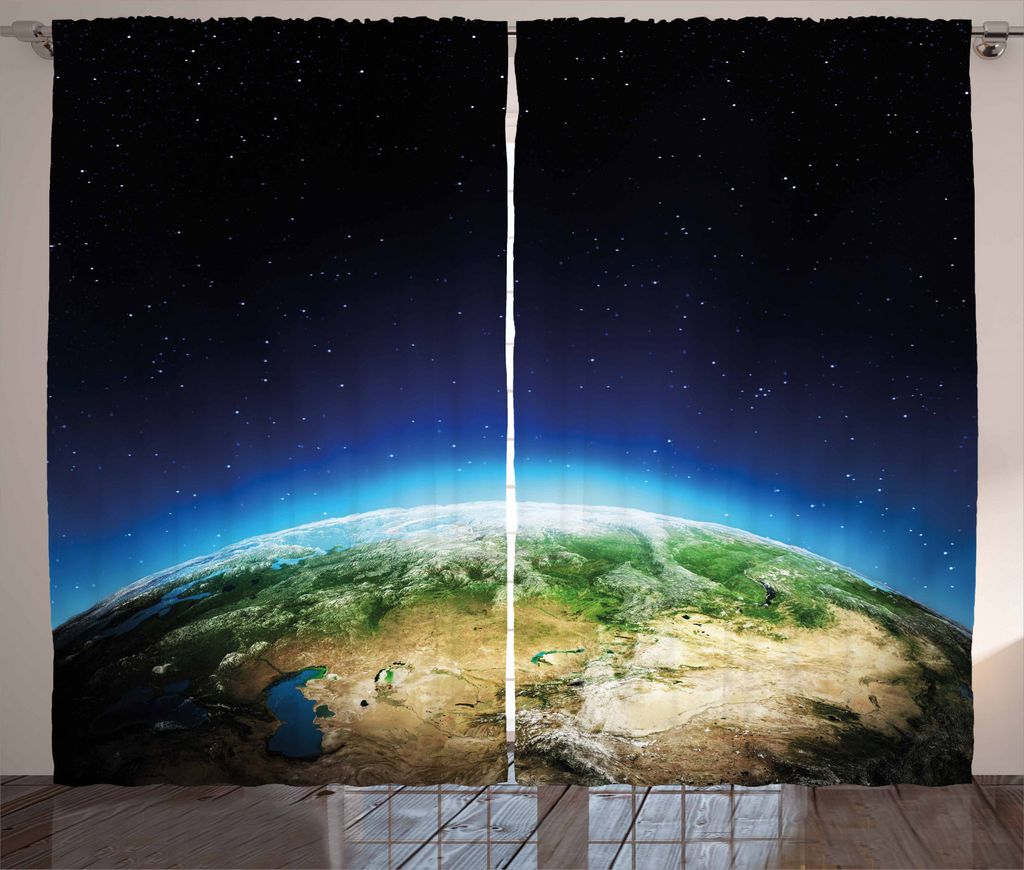 ABAKUHAUS Erde Rustikaler Gardine, Russland vom Raum Sky, Schlafzimmer Kräuselband Vorhang mit Schlaufen und Haken, 280 x 245 cm, Hellbraun Grün ...