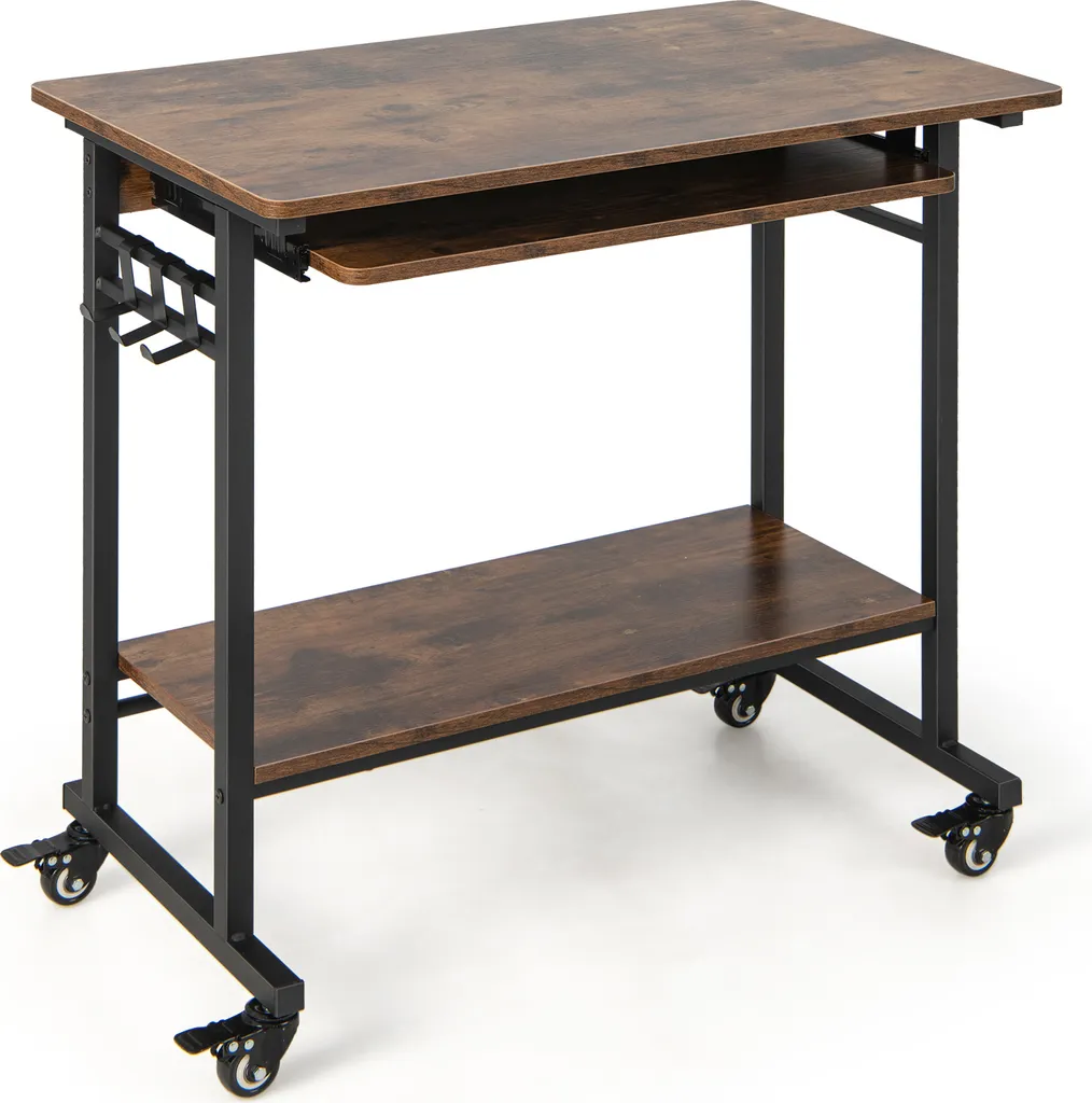 Table d'ordinateur compacte avec tablette clavier et roulettes en métal