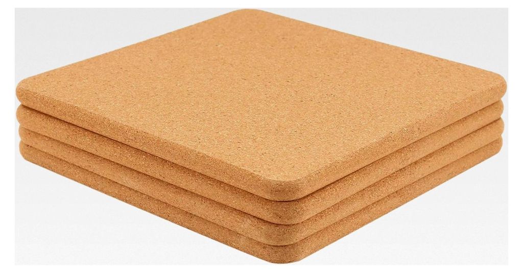 4 Stück Quadratische Korkuntersetzer, 20 cm Topfuntersetzer aus Kork, Holzuntersetzer für Kaffee, Tee, Wasserkocher, Töpfe, Pfannen und Pflanzen
