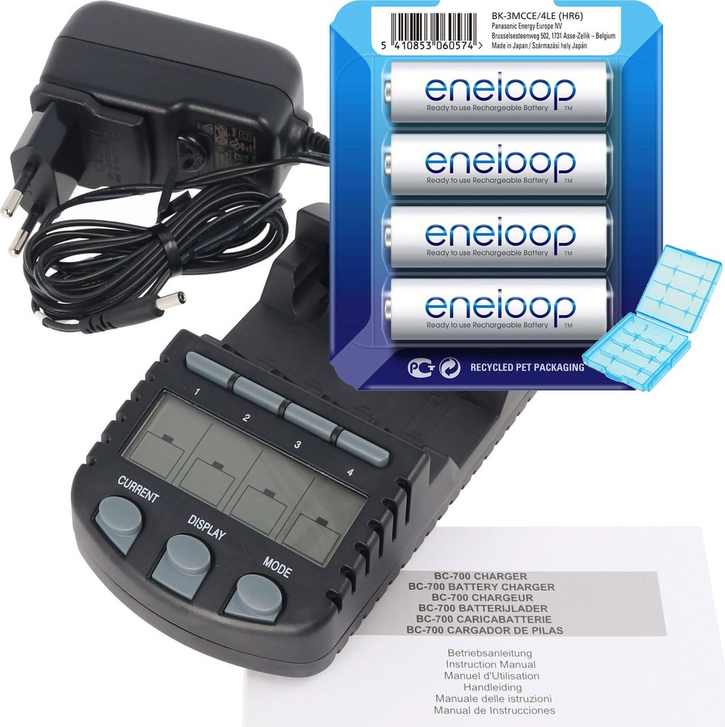 Technoline BC 700 Akku-Ladegerät schwarz mit 4x Panasonic eneloop Standard HR-3UTG und AccuCell Akkubox