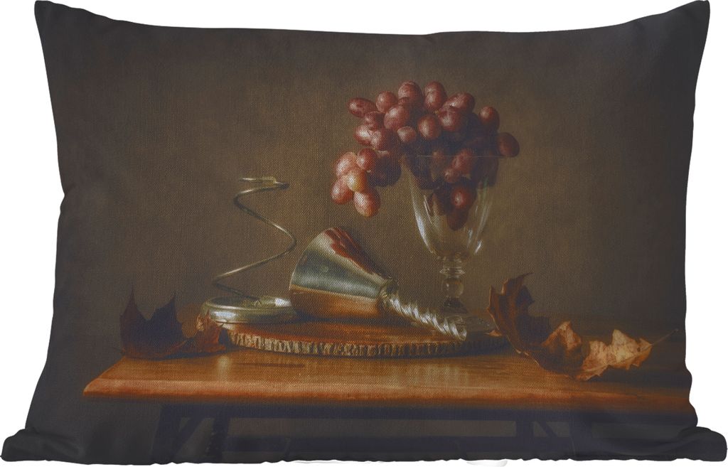 MuchoWow Outdoor Kissen - Malerei - Stilleben - Glas - Weintrauben - Kunst - 60x40 cm - Wetterfest - Lounge Kissen - Zierkissen - Kissen für Inn...