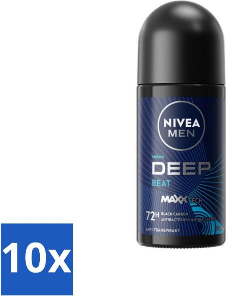 Nivea Men Deodorant Roller Deep Beat 48 Stunden Langzeitwirkung 50 ml - Vorteilspack - 10 Stücke