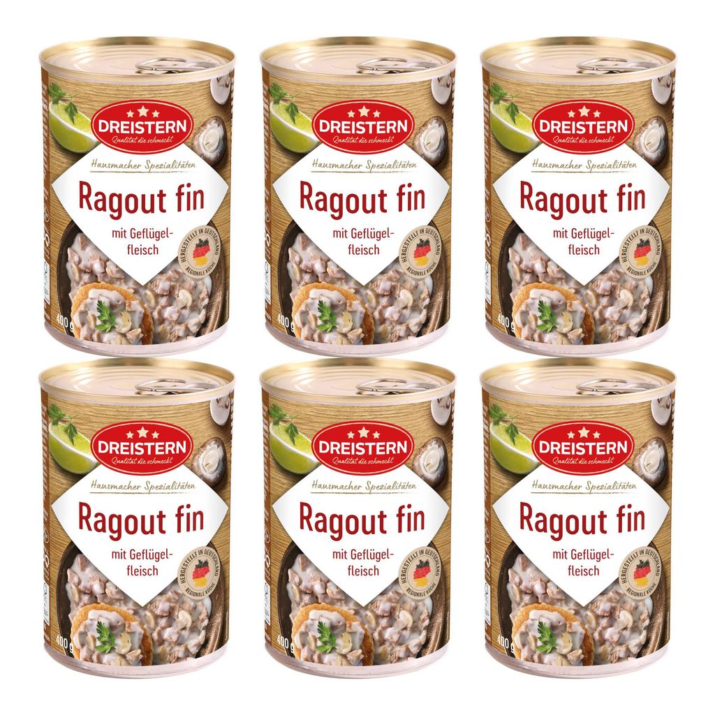 DREISTERN 6x Ragout fin mit Geflügelfleisch 400g Ringpulld. Produktbild 