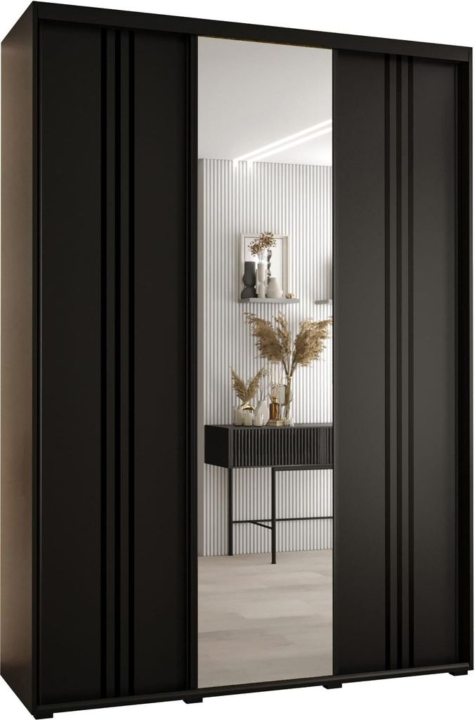 MEBLE KRYSPOL Cannes 7 Schrank mit 3 Schiebetüren - 205,2x170x45 cm - Schwarz Schwarz Schwarz