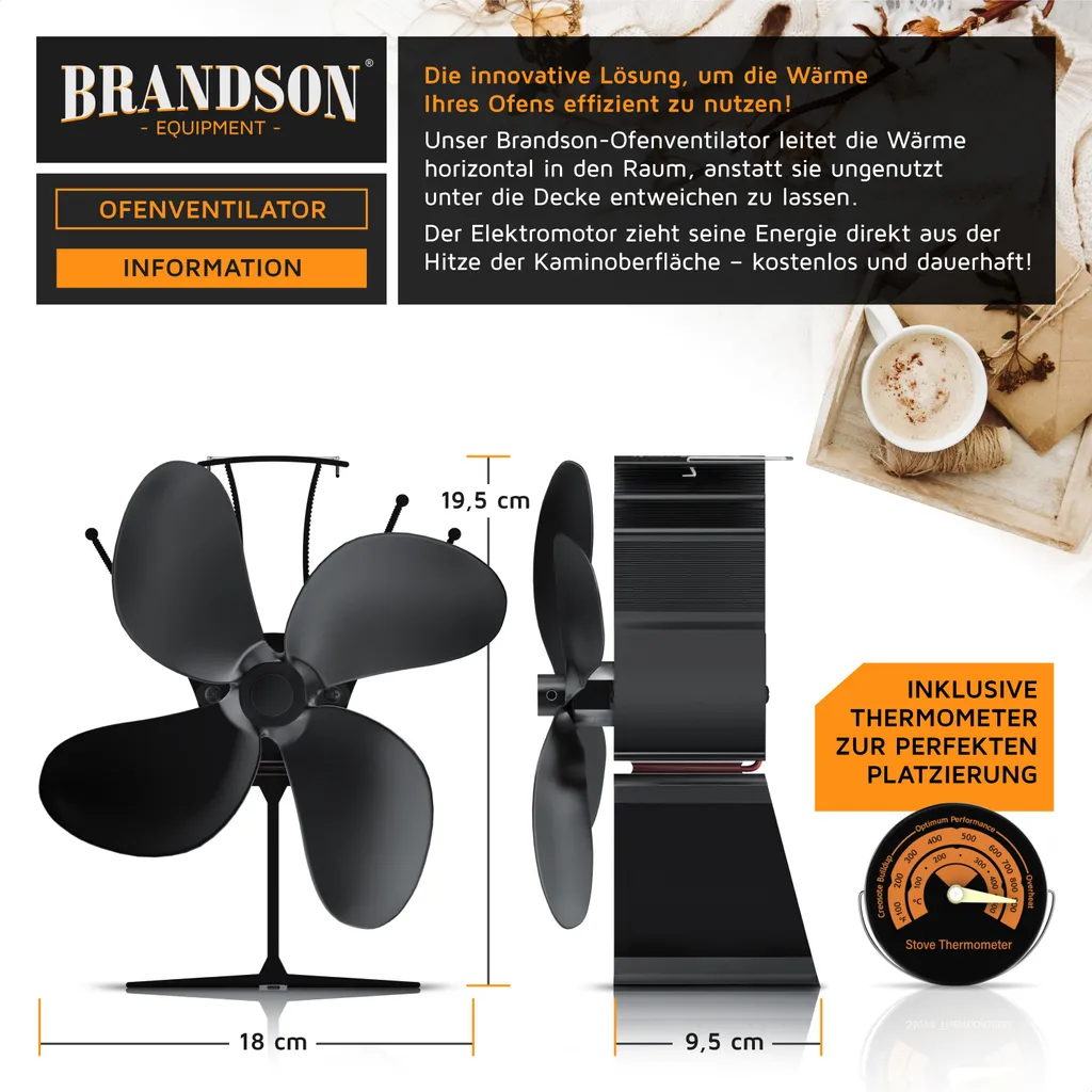 Brandson Ventilatore Termico per Stufa Ø 180 mm - High Efficiency - 2