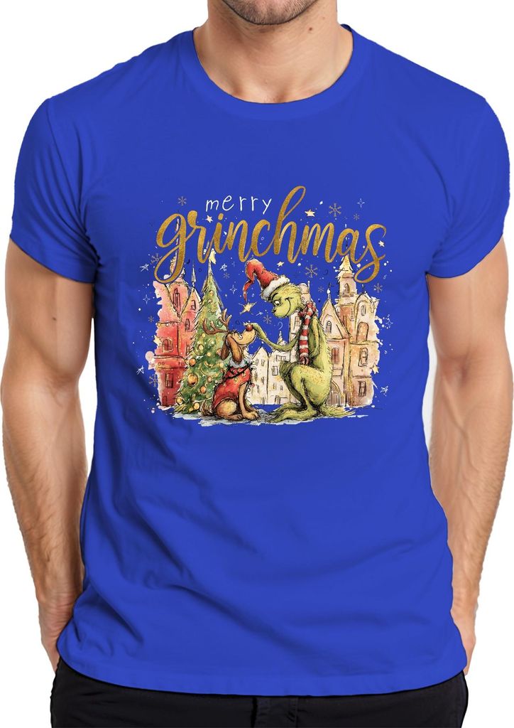 merry grinchmas Weihnachten Grinch Geschenk lustig Max Rentier Herren T-Shirt, Blau, XL