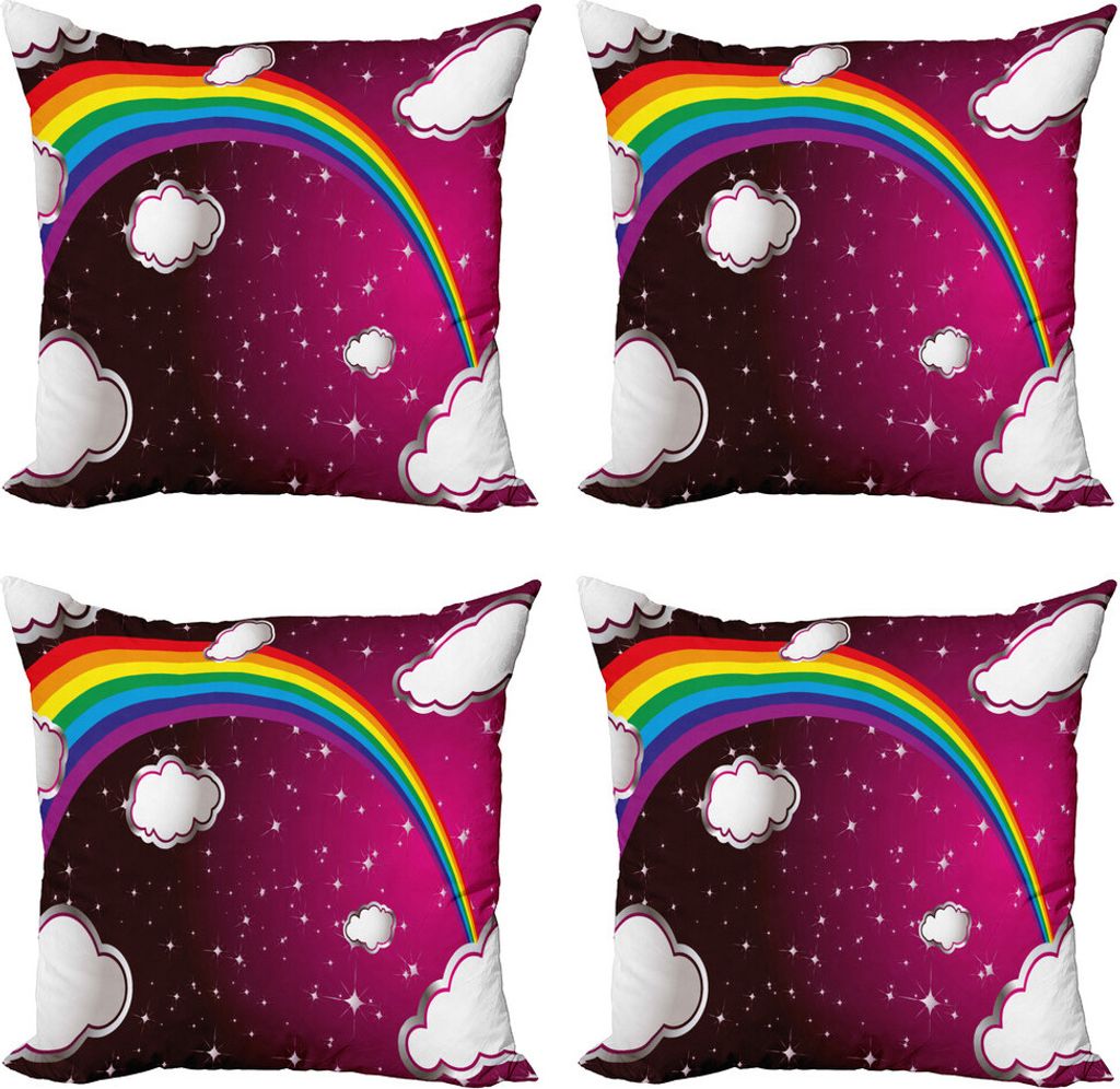 ABAKUHAUS Karikatur Kissenbezug Set (4 Stück), Rainbow Farbige Sterne, Moderner Doppelseitiger Digitaldruck, 40 cm x 40 cm, Maroon and White