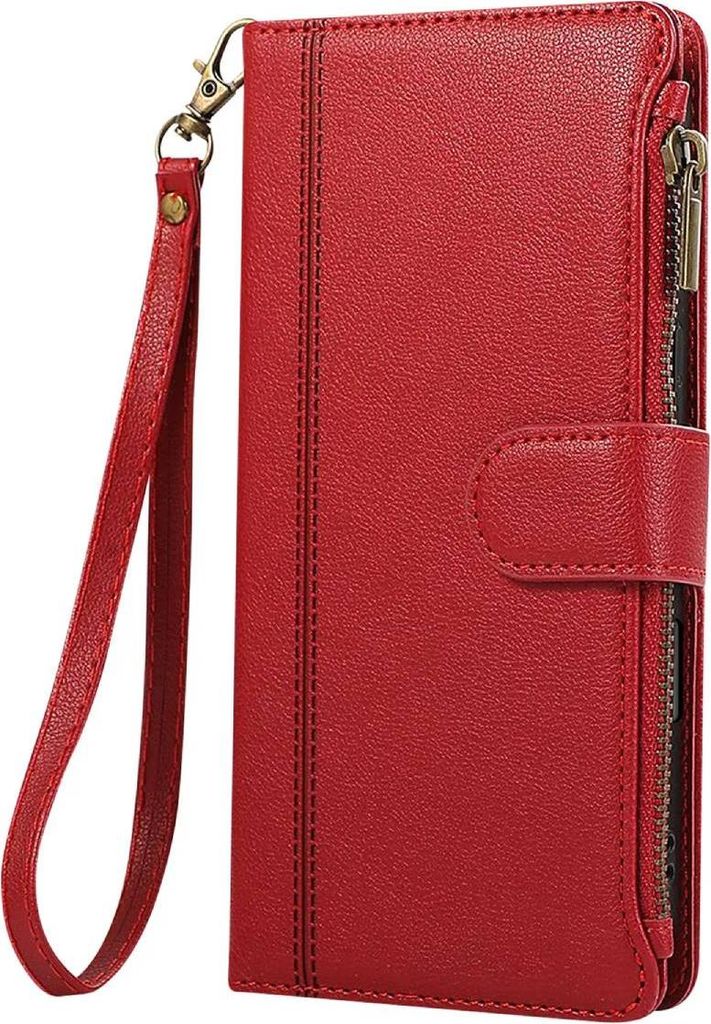 Avizar, Etui mit Zipper für iPhone 16, Trageschlaufe abnehmbar, Rot