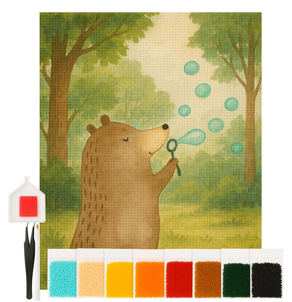 Mr. & Mrs. Panda Diamond Painting Bär Seifenblasen Design 40 x 50 cm Mit Rahmen - Weiß - Geschenk, Lustig Sein Glücklich Traurig Happy, strassbi...