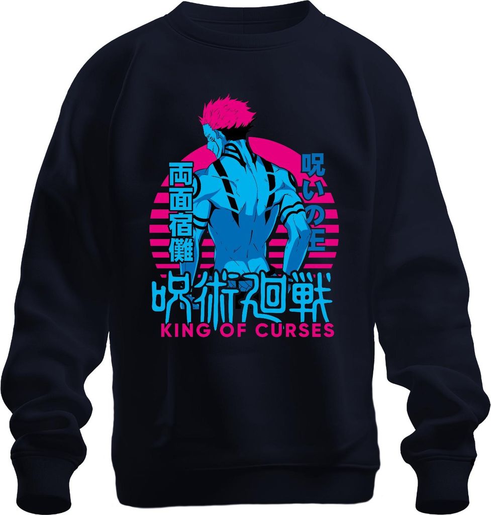 Jujutsu Kaisen Sukuna Ryomen King of Curses Anime Vaporwave Uni Sweatshirt Pullover, Navy, S
