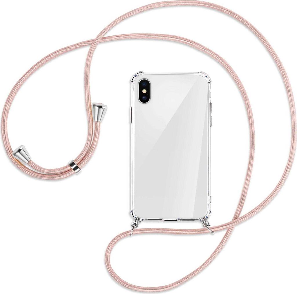 Handykette Backcover-Schutzhülle mit Band (Metall silberfarben) für Apple iPhone X / XS / 10 - roségold
