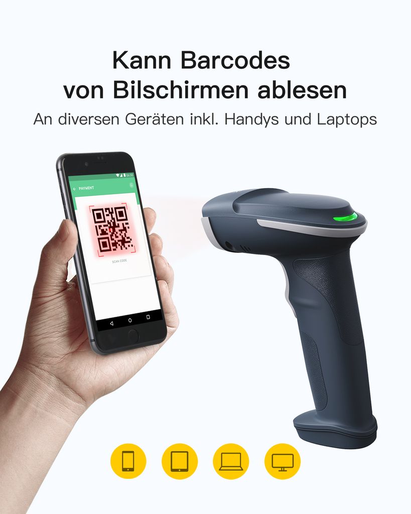 Inateck 1D/2D Kabelloser Barcode Scanner, Bluetooth 5.0, Produktbild 3