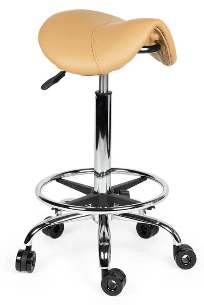 Friseurhocker Beige Auf Räder - Hoch / mit Fußstütze