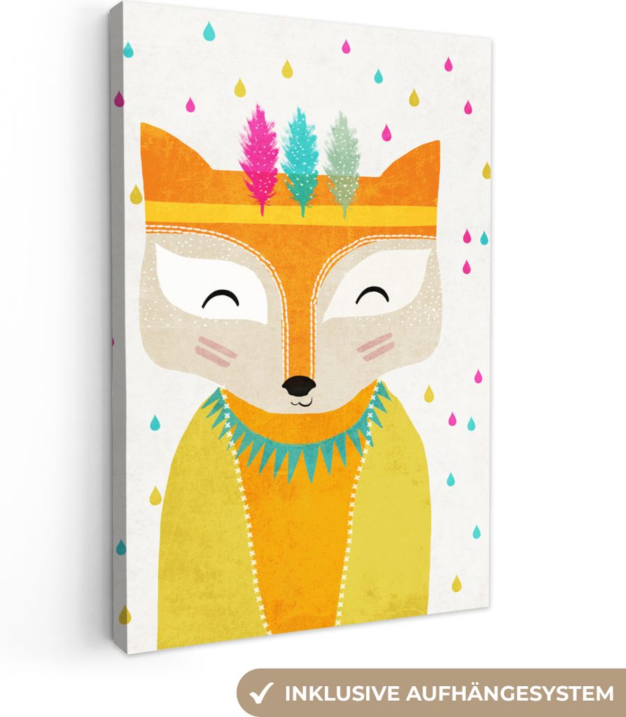 OneMillionCanvasses - Leinwandbilder - 90x140 cm, Tiere - Farben - Fuchs - Porträt, Wandbilder Kunstdruck Wanddekoration - Foto auf Leinwand - G...