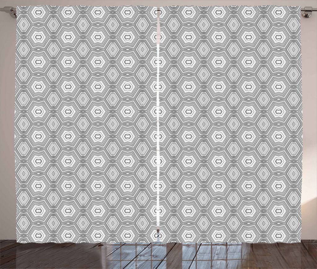 ABAKUHAUS Grau Rustikaler Gardine, Kaleidoskopformen, Schlafzimmer Kräuselband Vorhang mit Schlaufen und Haken, 280 x 225 cm, Weiß und Grau